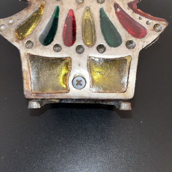 Cast Iron & Stained Glass Christmas Tree Candle Holder 6" Vintage - Picture 2 of 7